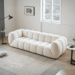 Randee BoBo Three Seater Sofa – Luxury White Boucle Cloud Sofa, Modern Contemporary 3-Seater Couch with High Density Sponge Cushion, Minimalist Living Room Sofa (250 x 100 x 67 cm) - Sleek Furniture