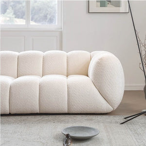 Randee BoBo Three Seater Sofa – Luxury White Boucle Cloud Sofa, Modern Contemporary 3-Seater Couch with High Density Sponge Cushion, Minimalist Living Room Sofa (250 x 100 x 67 cm) - Sleek Furniture