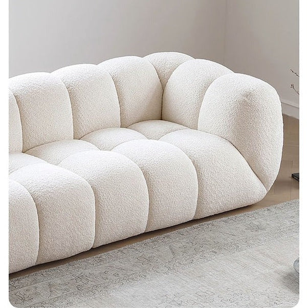 Randee BoBo Three Seater Sofa – Luxury White Boucle Cloud Sofa, Modern Contemporary 3-Seater Couch with High Density Sponge Cushion, Minimalist Living Room Sofa (250 x 100 x 67 cm) - Sleek Furniture
