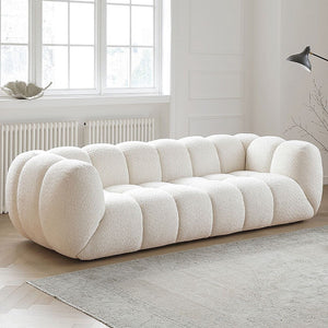 Randee BoBo Three Seater Sofa – Luxury White Boucle Cloud Sofa, Modern Contemporary 3-Seater Couch with High Density Sponge Cushion, Minimalist Living Room Sofa (250 x 100 x 67 cm) - Sleek Furniture