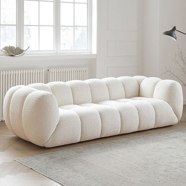 Randee BoBo Three Seater Sofa – Luxury White Boucle Cloud Sofa, Modern Contemporary 3-Seater Couch with High Density Sponge Cushion, Minimalist Living Room Sofa (250 x 100 x 67 cm) - Sleek Furniture
