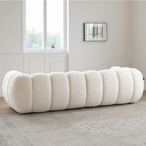 Randee BoBo Three Seater Sofa – Luxury White Boucle Cloud Sofa, Modern Contemporary 3-Seater Couch with High Density Sponge Cushion, Minimalist Living Room Sofa (250 x 100 x 67 cm) - Sleek Furniture