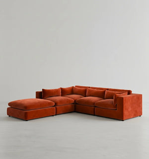 Ranjan Three Seater Corner Sofa | Luxurious Velvet L-Shaped Sofa – Modern Contemporary Design (Burnt Orange) - Sleek Furniture