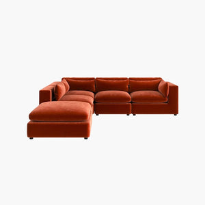 Ranjan Three Seater Corner Sofa | Luxurious Velvet L-Shaped Sofa – Modern Contemporary Design (Burnt Orange) - Sleek Furniture