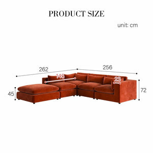 Ranjan Three Seater Corner Sofa | Luxurious Velvet L-Shaped Sofa – Modern Contemporary Design (Burnt Orange) - Sleek Furniture