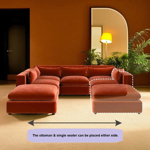 Ranjan Three Seater Corner Sofa | Luxurious Velvet L-Shaped Sofa – Modern Contemporary Design (Burnt Orange) - Sleek Furniture