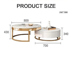 Regalia Coffee Table Set – Contemporary White & Gold Sintered Stone Top with Painted Steel Frame & Wooden Base, Modern Living Room Center Tables - Sleek Furniture