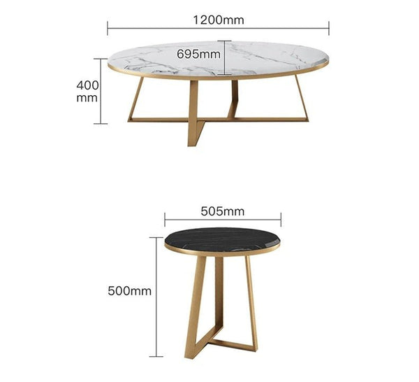 Reims Nesting Coffee Table Set – Modern Sintered Stone Top with Painted Steel Frame, White Black & Gold Contemporary Living Room Tables (Set of 2) - Sleek Furniture