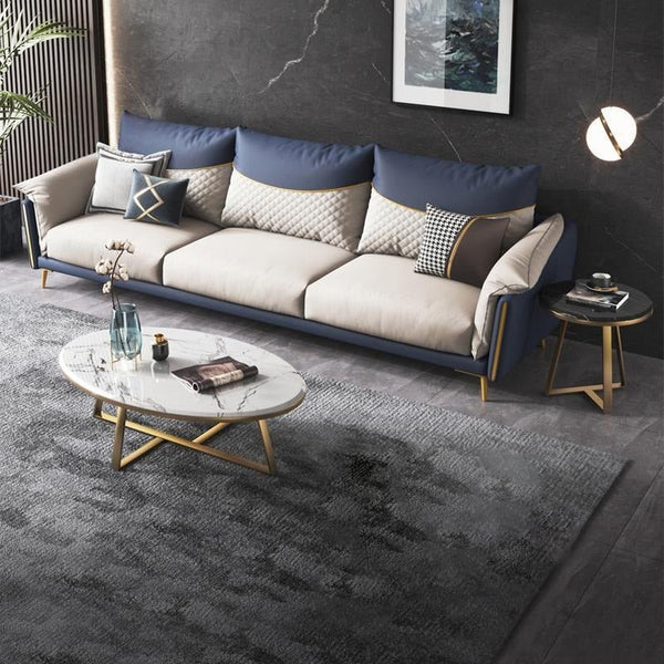 Reims Nesting Coffee Table Set – Modern Sintered Stone Top with Painted Steel Frame, White Black & Gold Contemporary Living Room Tables (Set of 2) - Sleek Furniture