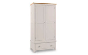 Richmond 2 Door 1 Drawer Oak & Elephant Grey Wardrobe – Solid Oak & Oak Veneer Bedroom Storage Cabinet - Sleek Furniture
