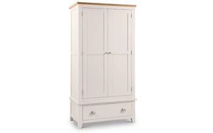 Richmond 2 Door 1 Drawer Oak & Elephant Grey Wardrobe – Solid Oak & Oak Veneer Bedroom Storage Cabinet - Sleek Furniture