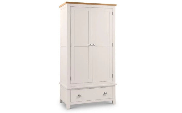 Richmond 2 Door 1 Drawer Oak & Elephant Grey Wardrobe – Solid Oak & Oak Veneer Bedroom Storage Cabinet - Sleek Furniture