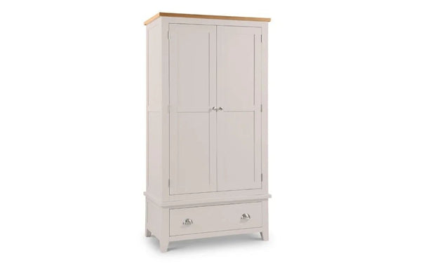 Richmond 2 Door 1 Drawer Oak & Elephant Grey Wardrobe – Solid Oak & Oak Veneer Bedroom Storage Cabinet - Sleek Furniture