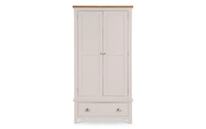 Richmond 2 Door 1 Drawer Oak & Elephant Grey Wardrobe – Solid Oak & Oak Veneer Bedroom Storage Cabinet - Sleek Furniture