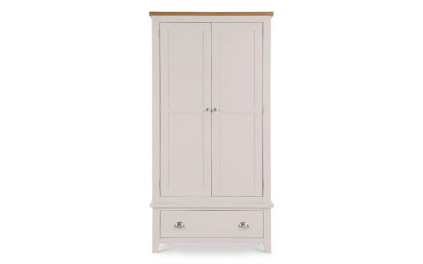 Richmond 2 Door 1 Drawer Oak & Elephant Grey Wardrobe – Solid Oak & Oak Veneer Bedroom Storage Cabinet - Sleek Furniture