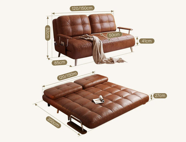 Riley Convertible Sofa Bed | Two Seater Pull Out Sofa Bed | Black PU Leather Sleeper Couch for Living Room & Guest Room | Space Saving Modern Foldable Sofa Bed - Sleek Furniture