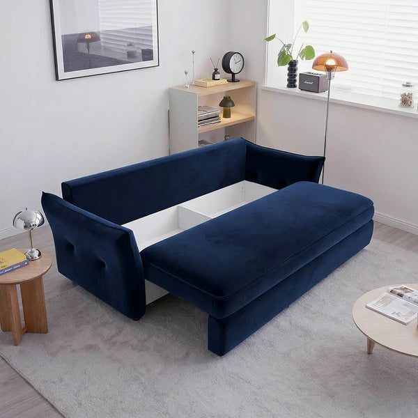 Ritchie Velvet Two Seater Pull Out Sofa Bed – Modern Convertible Sleeper Sofa with Pull-Out Mattress, Compact Space-Saving Guest Bed, Blue/Green/Beige - Sleek Furniture