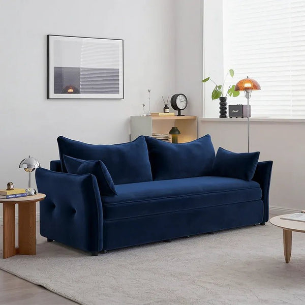 Ritchie Velvet Two Seater Pull Out Sofa Bed – Modern Convertible Sleeper Sofa with Pull-Out Mattress, Compact Space-Saving Guest Bed, Blue/Green/Beige - Sleek Furniture