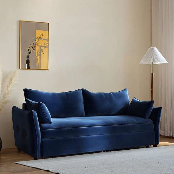 Ritchie Velvet Two Seater Pull Out Sofa Bed – Modern Convertible Sleeper Sofa with Pull-Out Mattress, Compact Space-Saving Guest Bed, Blue/Green/Beige - Sleek Furniture