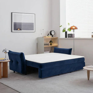 Ritchie Velvet Two Seater Pull Out Sofa Bed – Modern Convertible Sleeper Sofa with Pull-Out Mattress, Compact Space-Saving Guest Bed, Blue/Green/Beige - Sleek Furniture