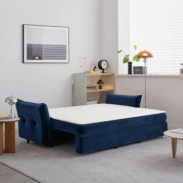 Ritchie Velvet Two Seater Pull Out Sofa Bed – Modern Convertible Sleeper Sofa with Pull-Out Mattress, Compact Space-Saving Guest Bed, Blue/Green/Beige - Sleek Furniture