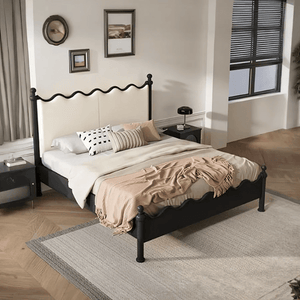 Roberta Wooden King Size / Super King Bed Frame – Cream & Black Contemporary Platform Bed (Mattress Not Included) - Sleek Furniture