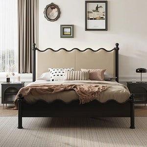 Roberta Wooden King Size / Super King Bed Frame – Cream & Black Contemporary Platform Bed (Mattress Not Included) - Sleek Furniture