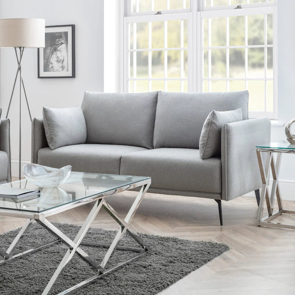 Rohe Platinum Wool-Effect Fabric 2 Seater Sofa with Black Metal Legs - Sleek Furniture