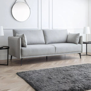 Rohe Platinum Wool-Effect Fabric 3 Seater Sofa with Black Metal Legs - Sleek Furniture