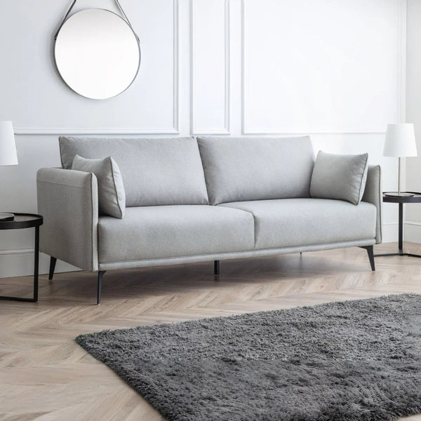 Rohe Platinum Wool-Effect Fabric 3 Seater Sofa with Black Metal Legs - Sleek Furniture