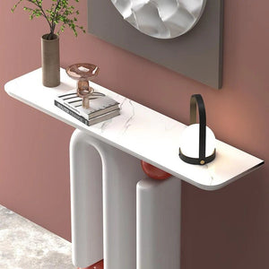 Roma Sintered Stone Console Table – Modern White Hallway Table with Metal Frame, Contemporary Entryway Sofa Table, No Assembly Required - Sleek Furniture