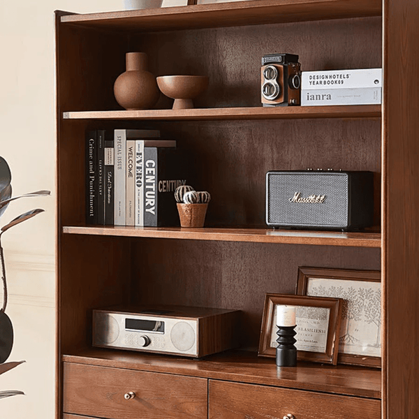 Ruby Tall Sideboard Cabinet – Solid Wood Antique Storage Unit in Walnut Finish, Modern Contemporary Tall Cabinet with Spacious Shelving - Sleek Furniture