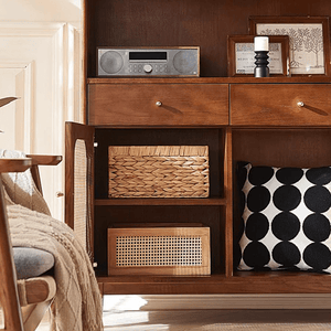 Ruby Tall Sideboard Cabinet – Solid Wood Antique Storage Unit in Walnut Finish, Modern Contemporary Tall Cabinet with Spacious Shelving - Sleek Furniture