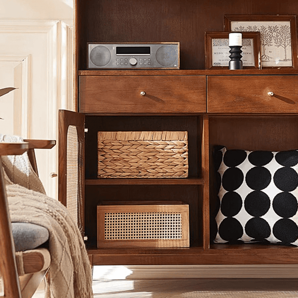 Ruby Tall Sideboard Cabinet – Solid Wood Antique Storage Unit in Walnut Finish, Modern Contemporary Tall Cabinet with Spacious Shelving - Sleek Furniture