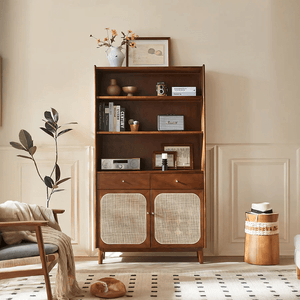 Ruby Tall Sideboard Cabinet – Solid Wood Antique Storage Unit in Walnut Finish, Modern Contemporary Tall Cabinet with Spacious Shelving - Sleek Furniture
