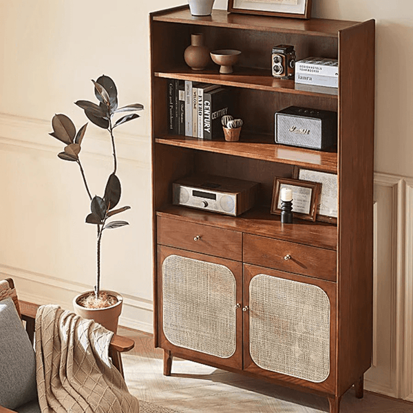 Ruby Tall Sideboard Cabinet – Solid Wood Antique Storage Unit in Walnut Finish, Modern Contemporary Tall Cabinet with Spacious Shelving - Sleek Furniture