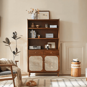 Ruby Tall Sideboard Cabinet – Solid Wood Antique Storage Unit in Walnut Finish, Modern Contemporary Tall Cabinet with Spacious Shelving - Sleek Furniture