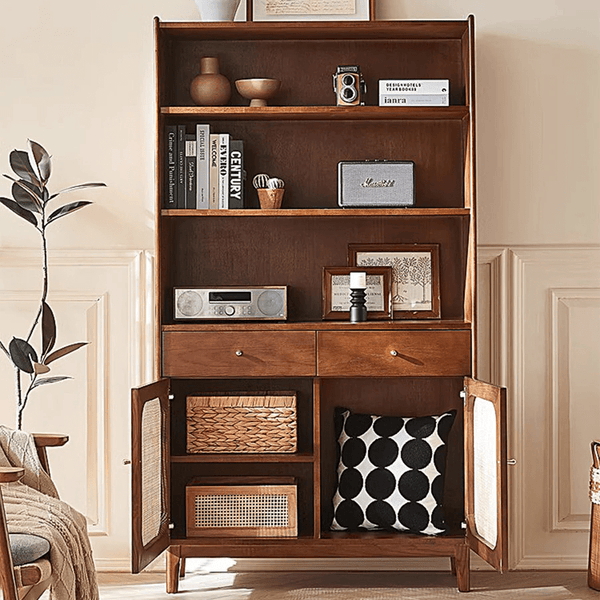 Ruby Tall Sideboard Cabinet – Solid Wood Antique Storage Unit in Walnut Finish, Modern Contemporary Tall Cabinet with Spacious Shelving - Sleek Furniture