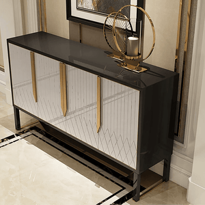 S912 Modern Sideboard Cabinet – Khaki & Gold Contemporary Storage Unit with MDF & Metal Frame, Stylish Living Room Buffet Sideboard - Sleek Furniture
