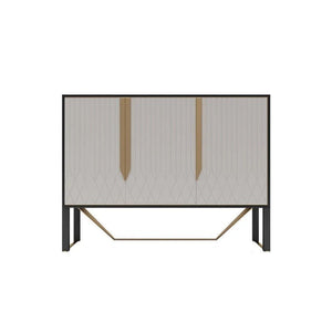 S912 Modern Sideboard Cabinet – Khaki & Gold Contemporary Storage Unit with MDF & Metal Frame, Stylish Living Room Buffet Sideboard - Sleek Furniture