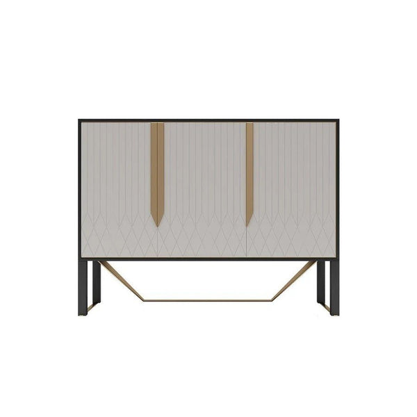 S912 Modern Sideboard Cabinet – Khaki & Gold Contemporary Storage Unit with MDF & Metal Frame, Stylish Living Room Buffet Sideboard - Sleek Furniture
