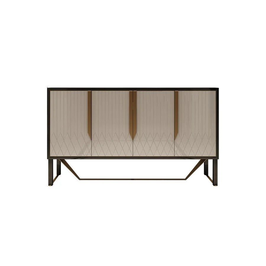 S912 Modern Sideboard Cabinet – Khaki & Gold Contemporary Storage Unit with MDF & Metal Frame, Stylish Living Room Buffet Sideboard - Sleek Furniture