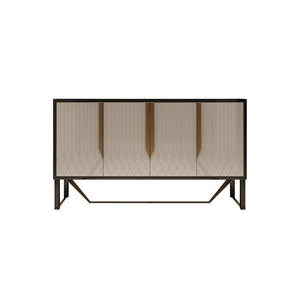 S912 Modern Sideboard Cabinet – Khaki & Gold Contemporary Storage Unit with MDF & Metal Frame, Stylish Living Room Buffet Sideboard - Sleek Furniture