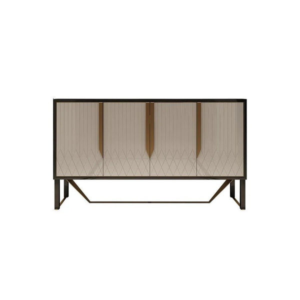 S912 Modern Sideboard Cabinet – Khaki & Gold Contemporary Storage Unit with MDF & Metal Frame, Stylish Living Room Buffet Sideboard - Sleek Furniture