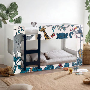 Safari Wooden Children's Bunk Bed with Safari Animal Design & Safety Ladder - Sleek Furniture