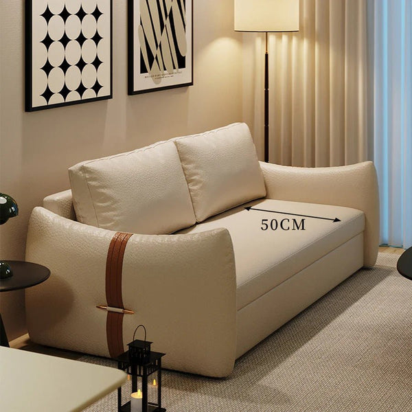 Sakura Sofa Bed with Storage, Folding Pull Out Sofa Bed with Hidden Storage, Leathaire Upholstered Convertible Sleeper Sofa for Living Room or Guest Room - Sleek Furniture