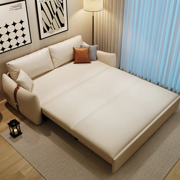 Sakura Sofa Bed with Storage, Folding Pull Out Sofa Bed with Hidden Storage, Leathaire Upholstered Convertible Sleeper Sofa for Living Room or Guest Room - Sleek Furniture