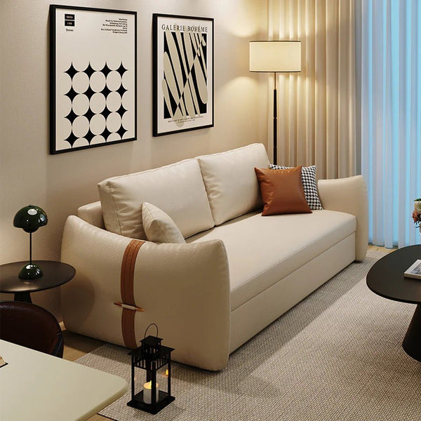Sakura Sofa Bed with Storage, Folding Pull Out Sofa Bed with Hidden Storage, Leathaire Upholstered Convertible Sleeper Sofa for Living Room or Guest Room - Sleek Furniture