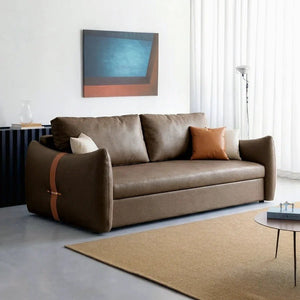 Sakura Sofa Bed with Storage, Folding Pull Out Sofa Bed with Hidden Storage, Leathaire Upholstered Convertible Sleeper Sofa for Living Room or Guest Room - Sleek Furniture