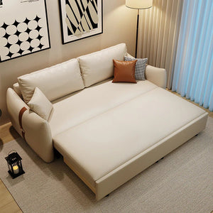 Sakura Sofa Bed with Storage, Folding Pull Out Sofa Bed with Hidden Storage, Leathaire Upholstered Convertible Sleeper Sofa for Living Room or Guest Room - Sleek Furniture
